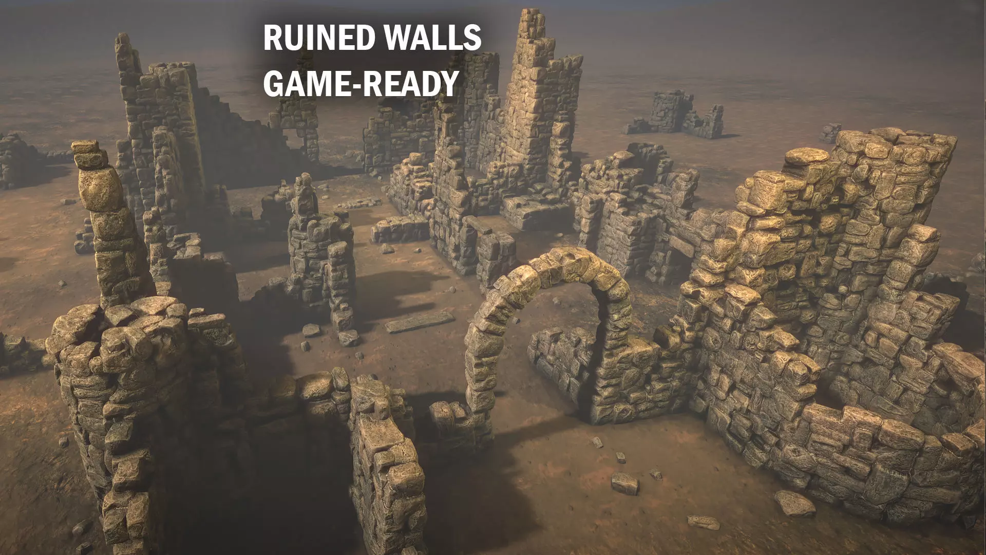 Ruined walls Low-poly 3D model_0