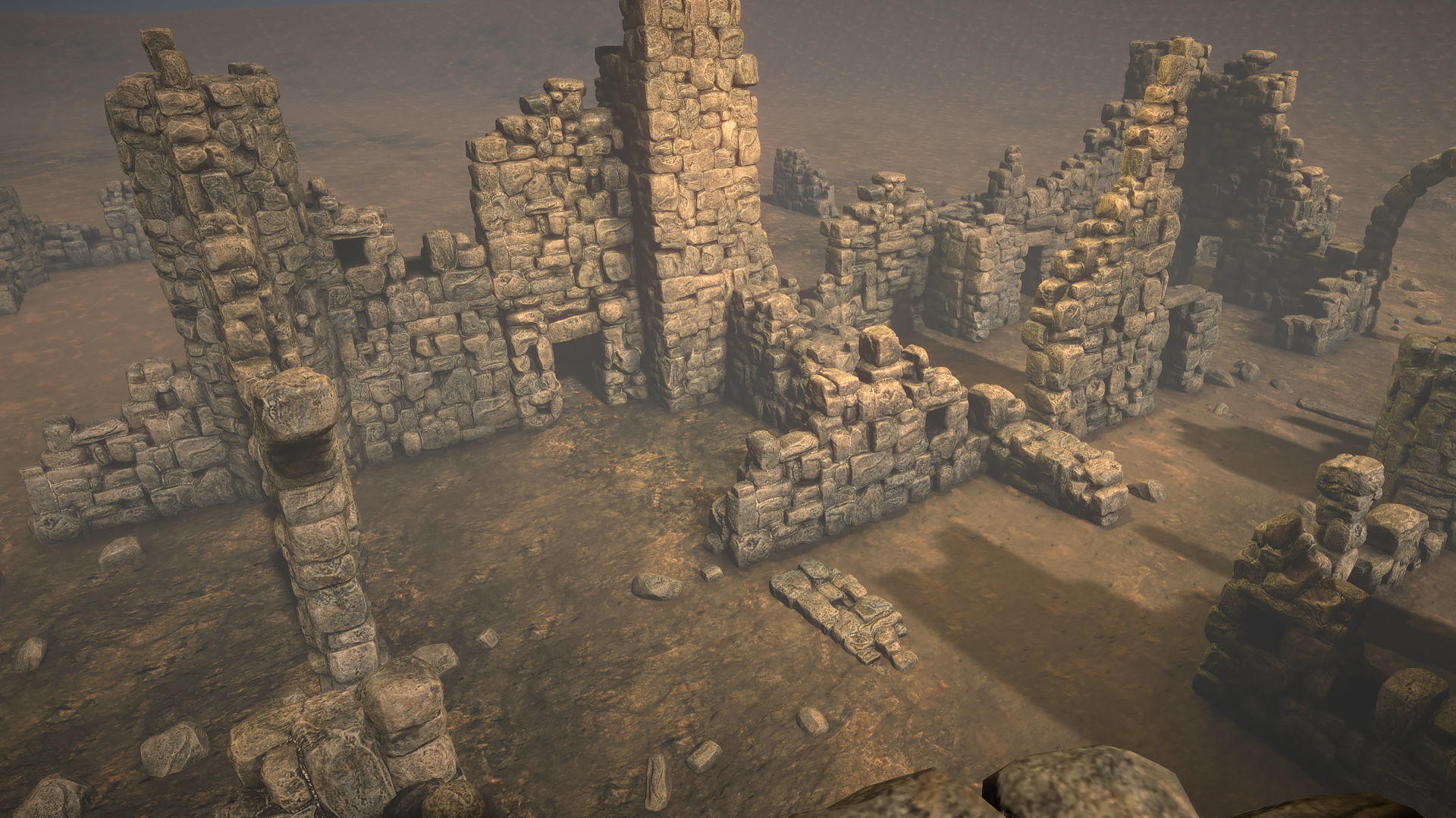 Ruined walls Low-poly 3D model_4