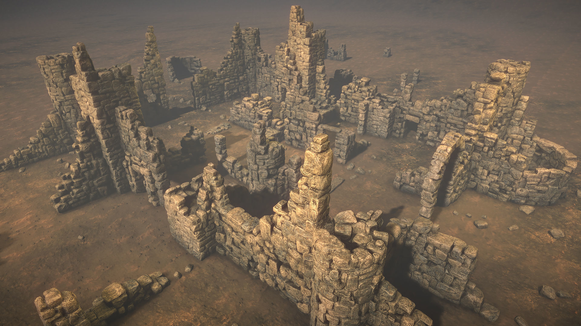 Ruined walls Low-poly 3D model_1