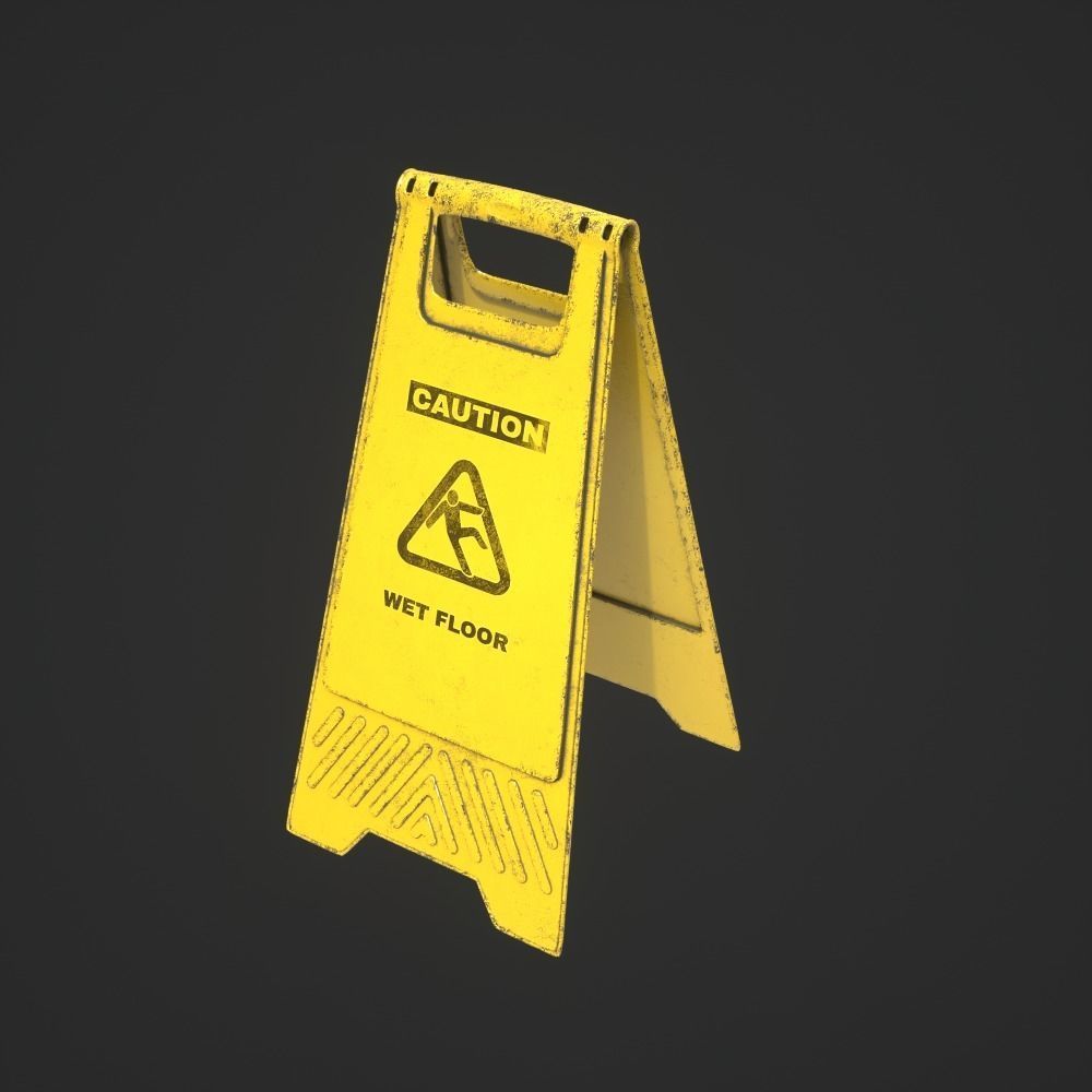 Wet Floor Sign Low-poly 3D model_1