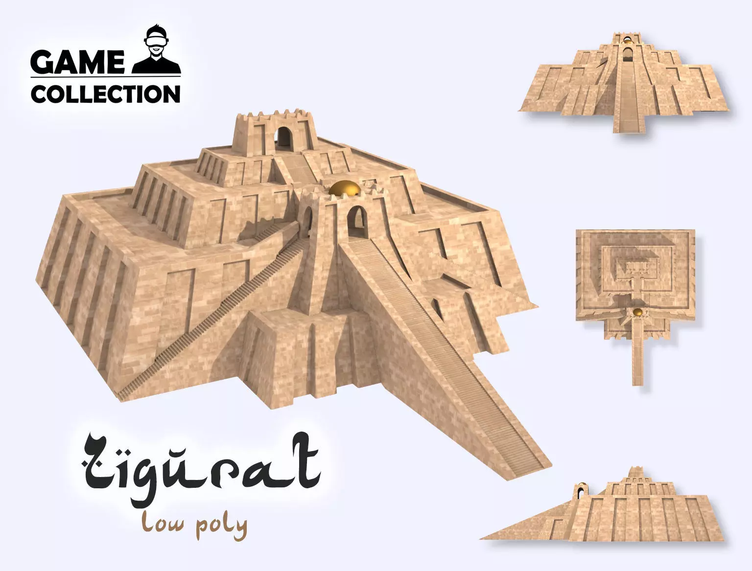Zigurat ancient pyramid Low-poly 3D model_0