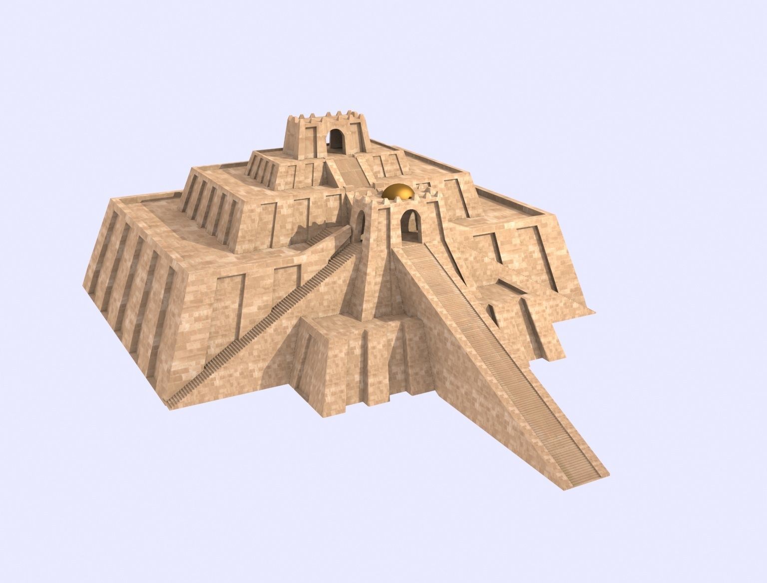 Zigurat ancient pyramid Low-poly 3D model_1