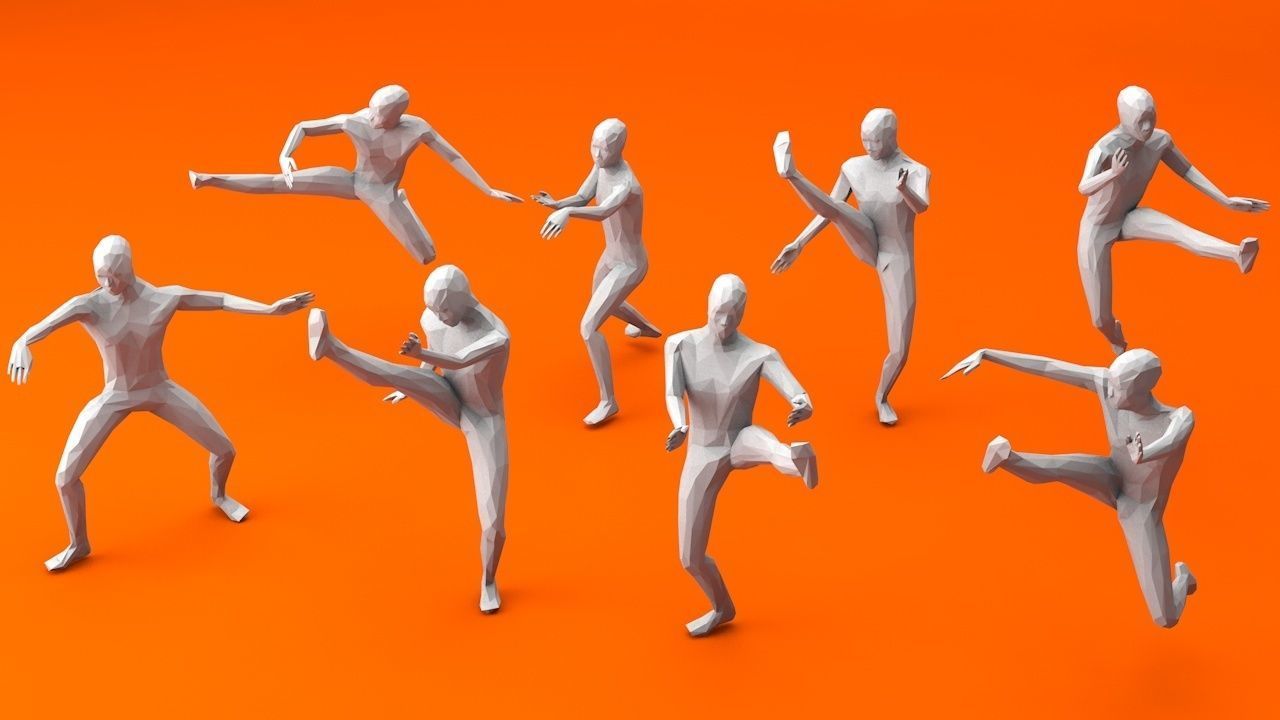 Kung Fu Martial Artists Pack 3 Low-poly 3D model_1