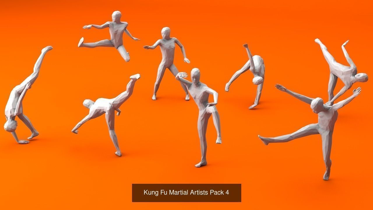 Kung Fu Martial Artists Lowpoly Megapack 3D Model Collection_4