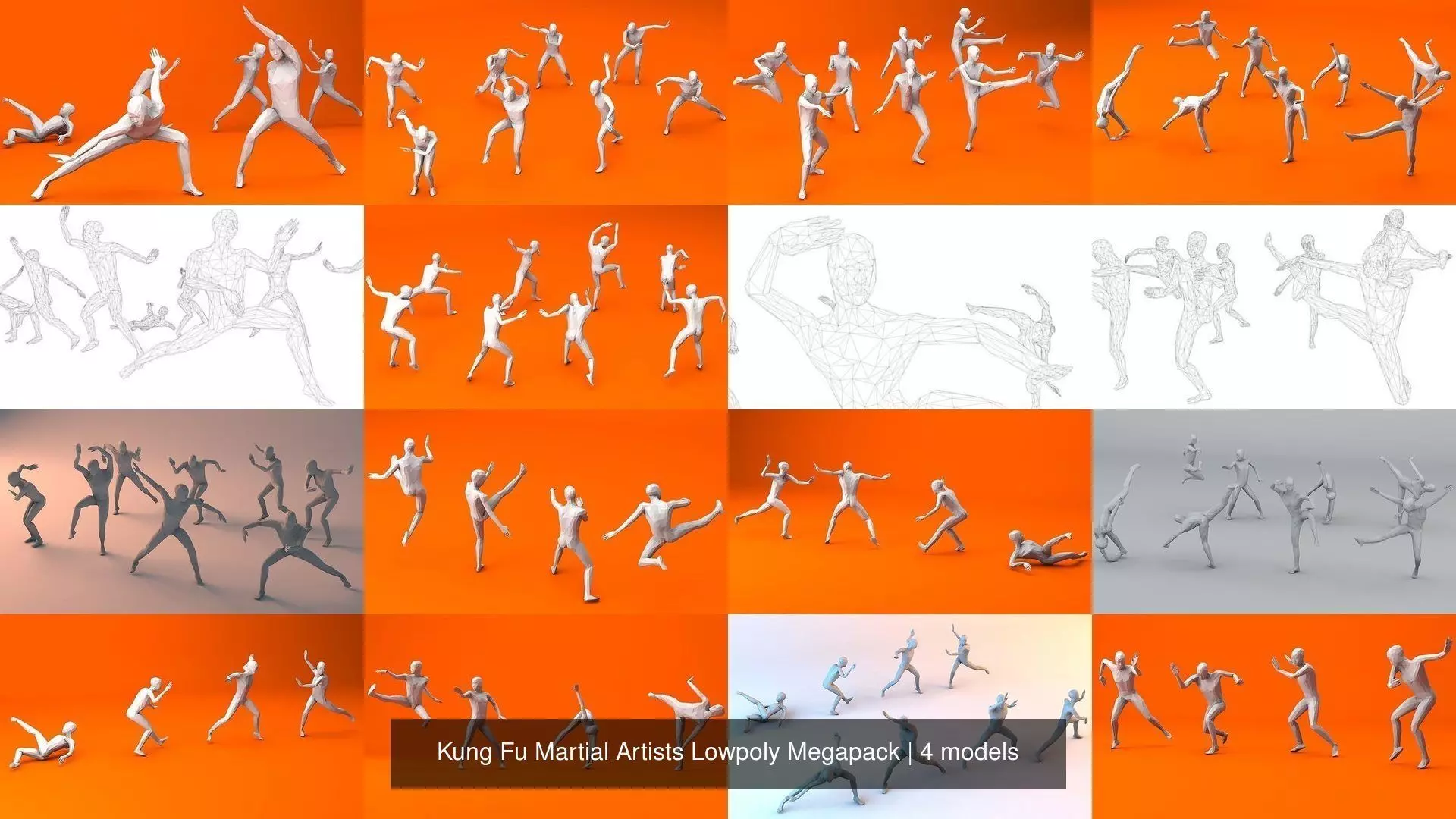 Kung Fu Martial Artists Lowpoly Megapack 3D Model Collection_0
