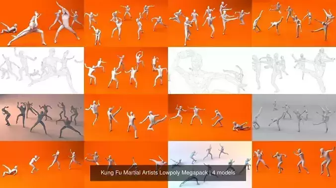 Kung Fu Martial Artists Lowpoly Megapack 3D Model Collection
