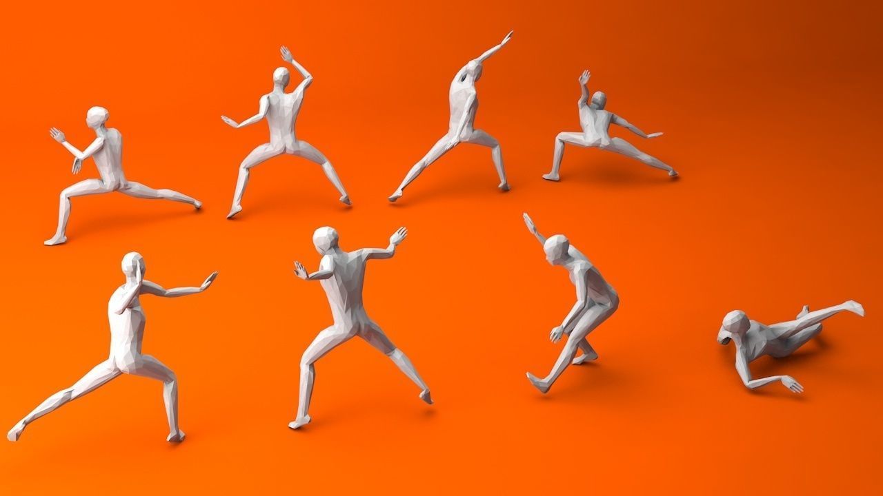 Kung Fu Martial Artists Lowpoly Megapack 3D Model Collection_14