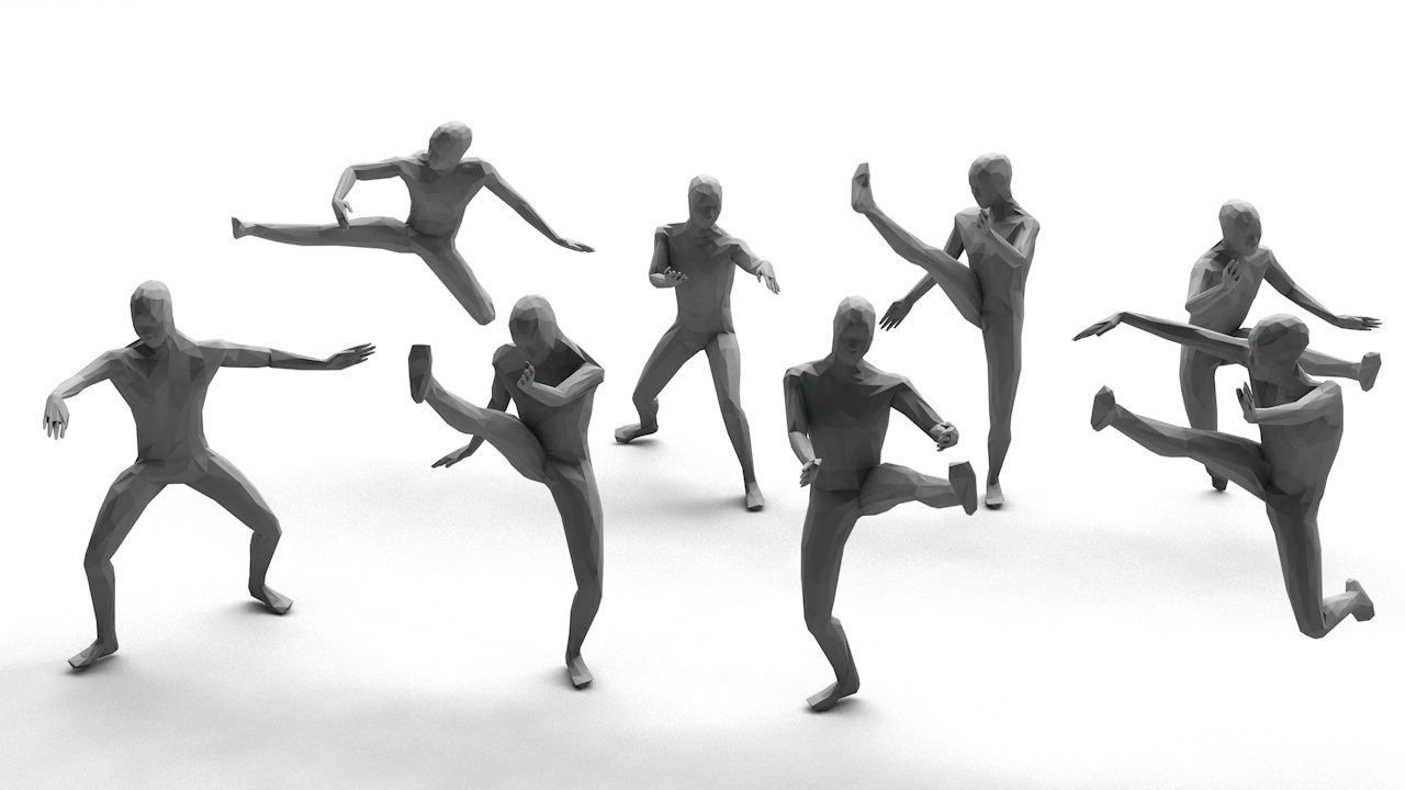 Kung Fu Martial Artists Lowpoly Megapack 3D Model Collection_44
