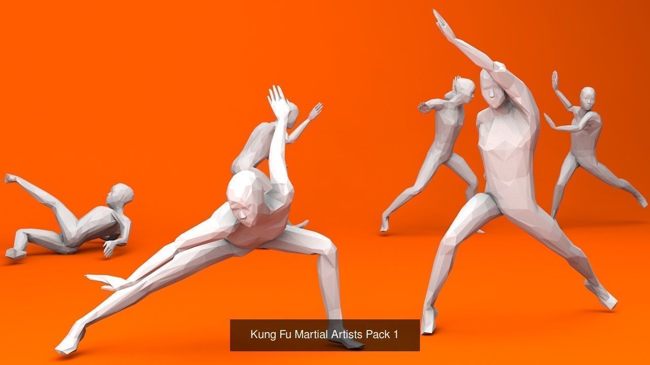 Kung Fu Martial Artists Lowpoly Megapack 3D Model Collection_1