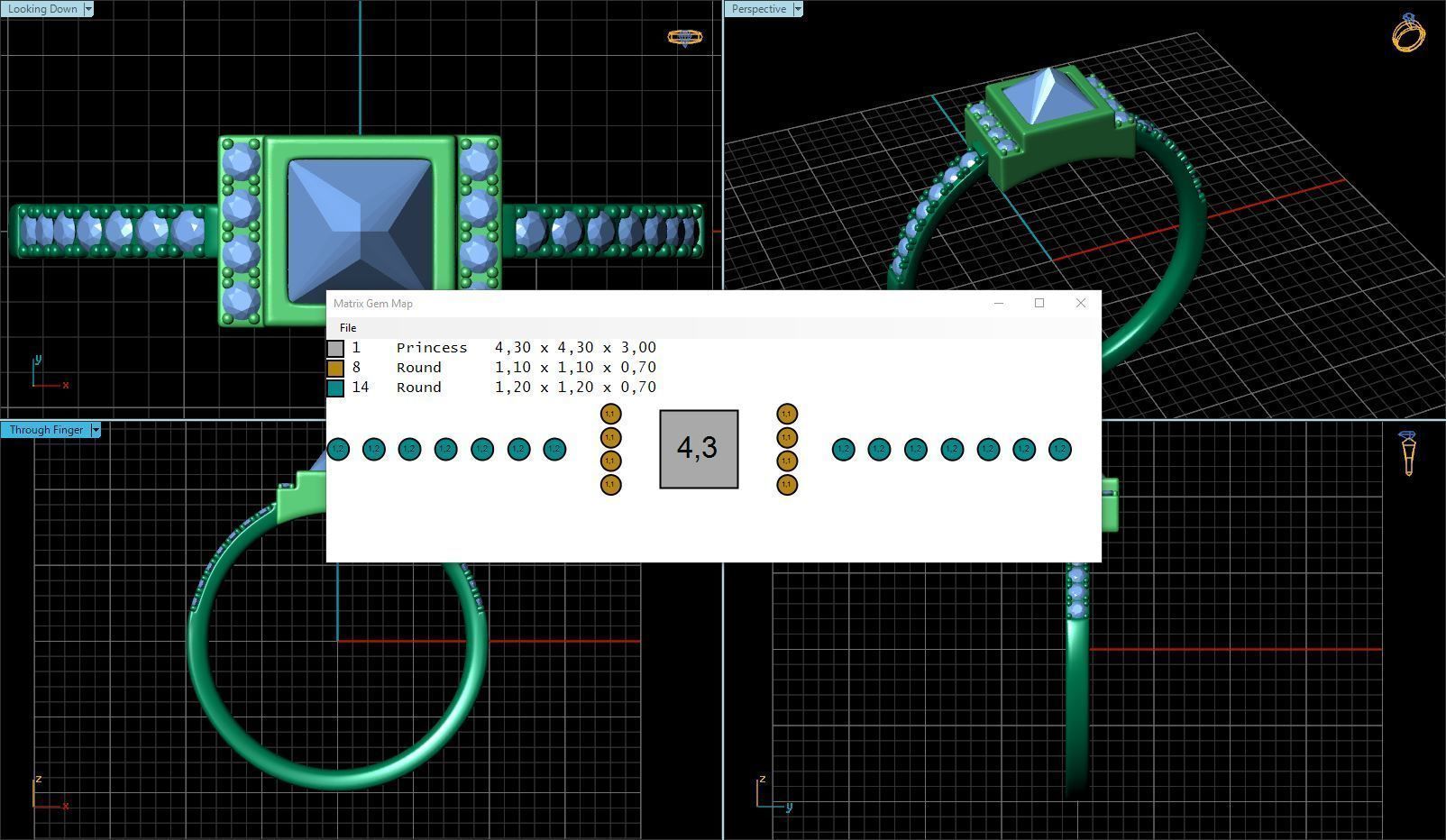 Square Black Diamond Ring  3D print model_3