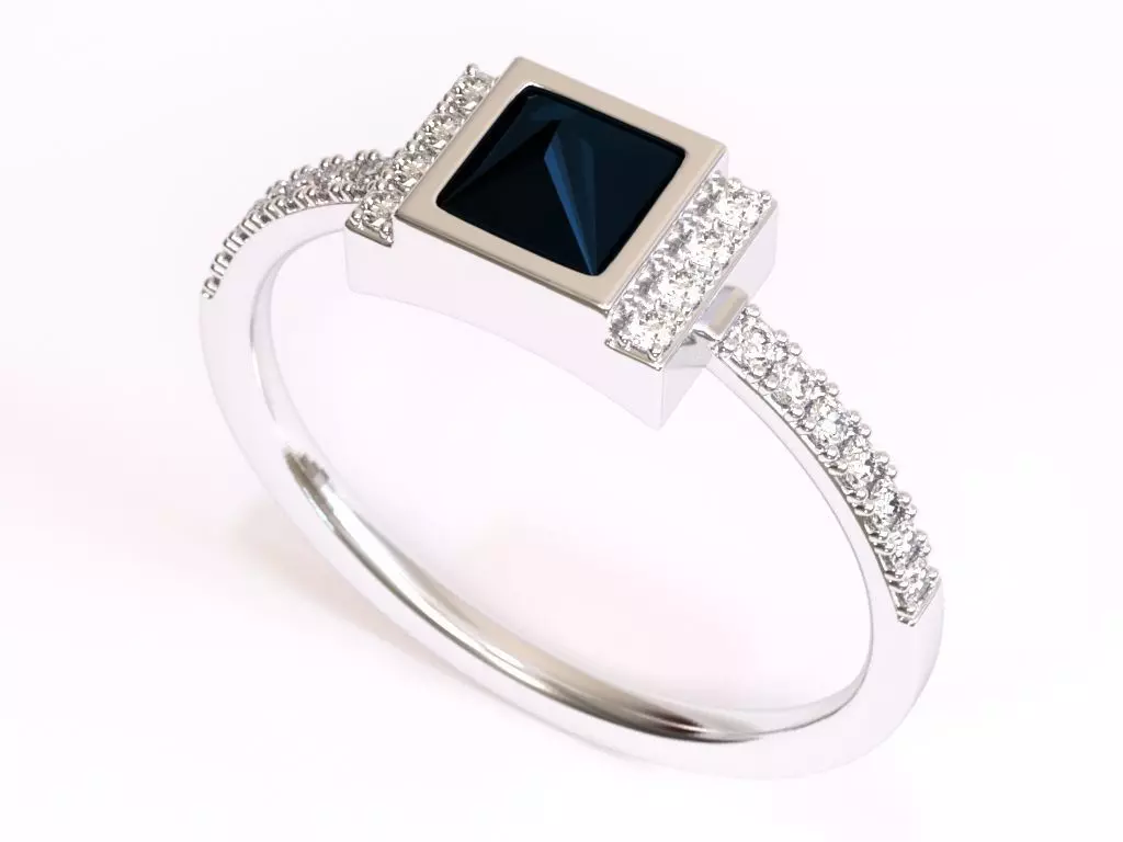 Square Black Diamond Ring  3D print model_0