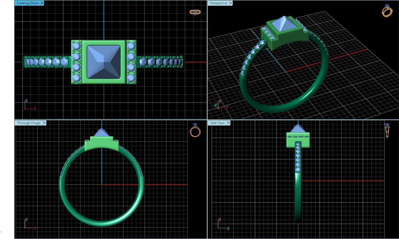 Square Black Diamond Ring  3D print model_2