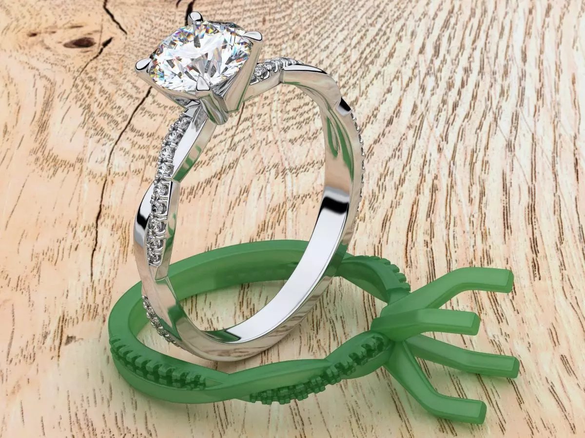 Petite Twisted Vine Diamond Ring mono 3D print model_0