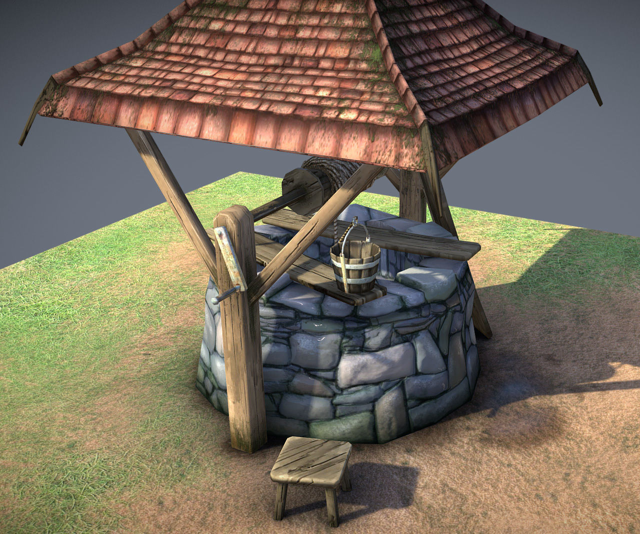 Stone Well Low-poly 3D model_1