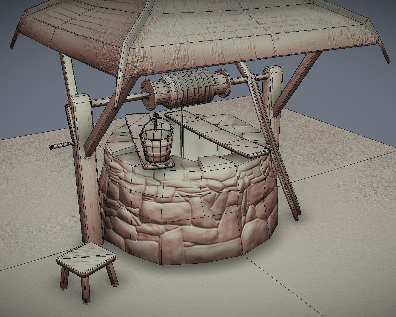 Stone Well Low-poly 3D model_4