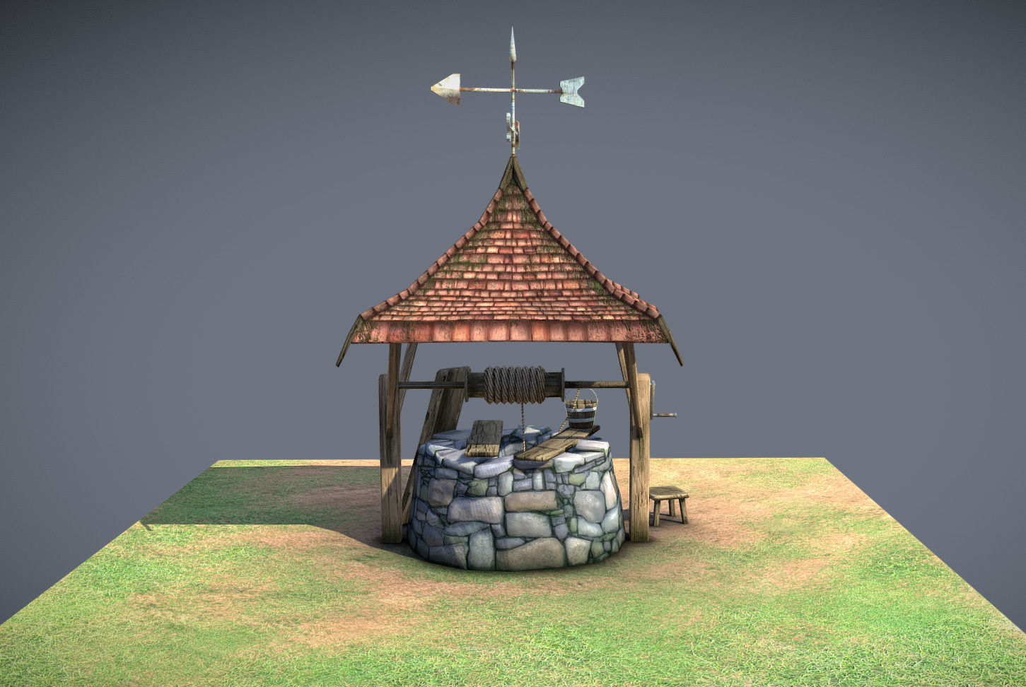 Stone Well Low-poly 3D model_2