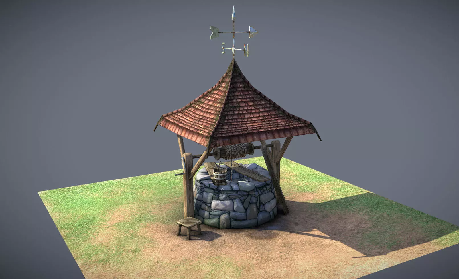 Stone Well Low-poly 3D model_0