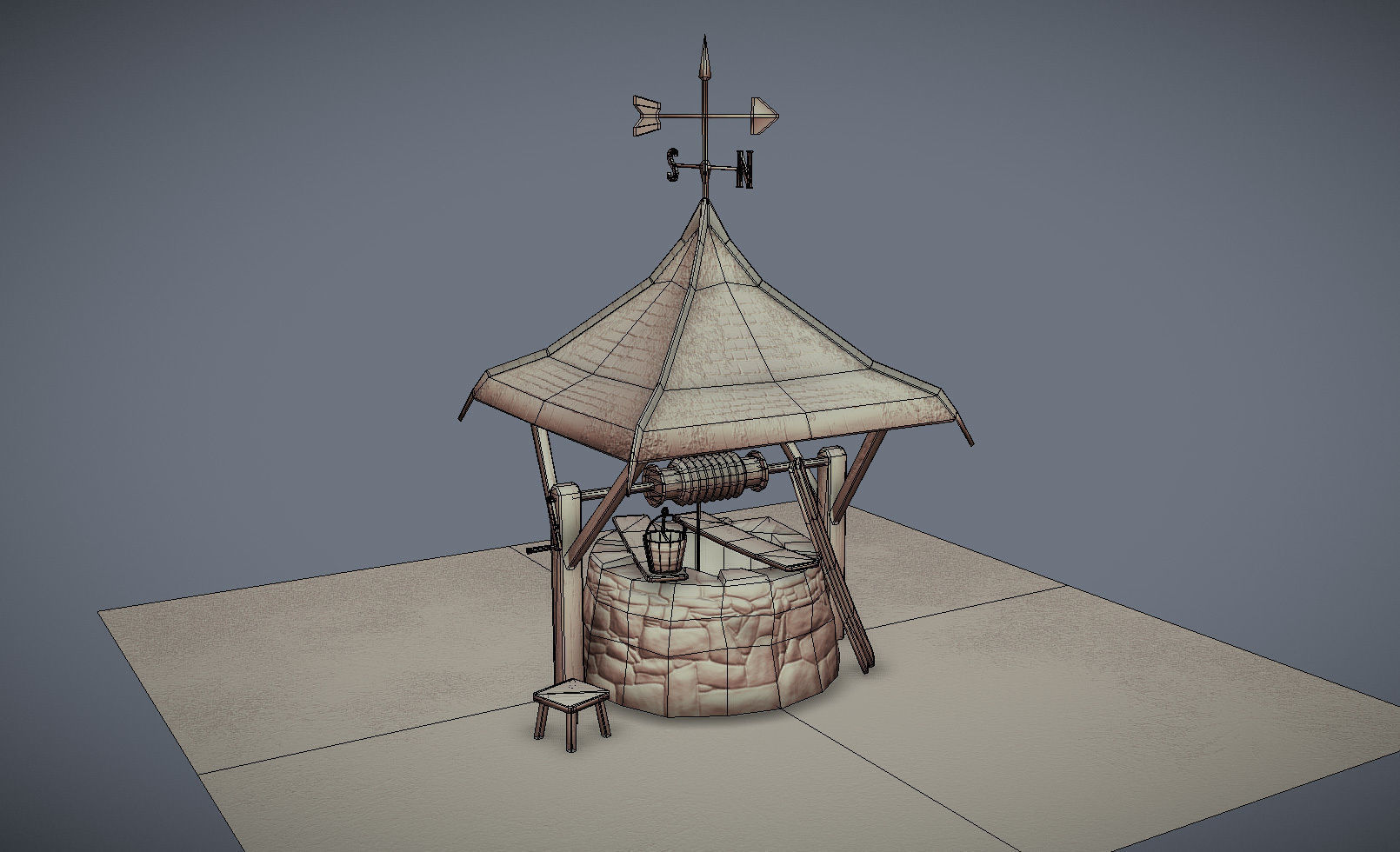 Stone Well Low-poly 3D model_3