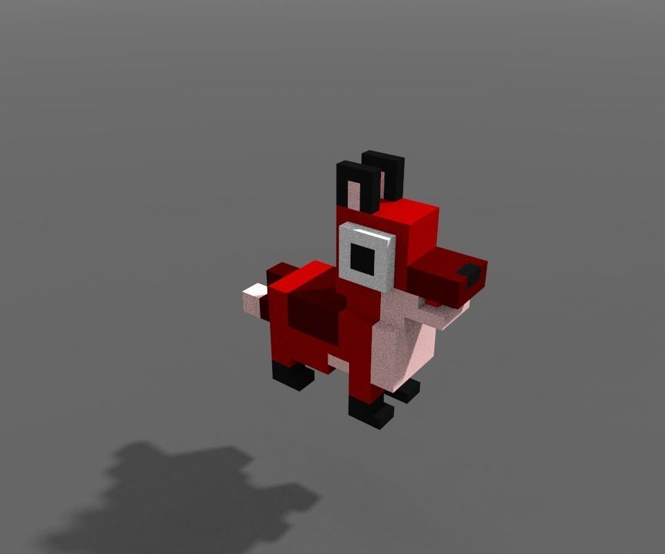 Voxel Fox Cub Low-poly 3D model_1