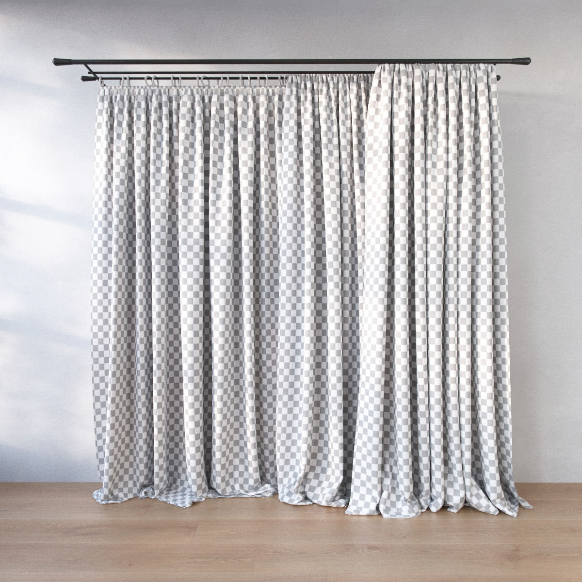 Curtain curtains hanging on wooden rod 3D model_4