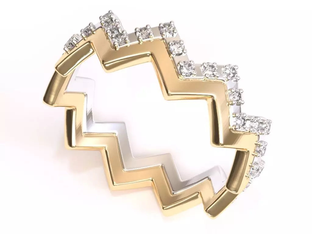Geometric Wedding band with Pave Diamond ring 3D print model_0