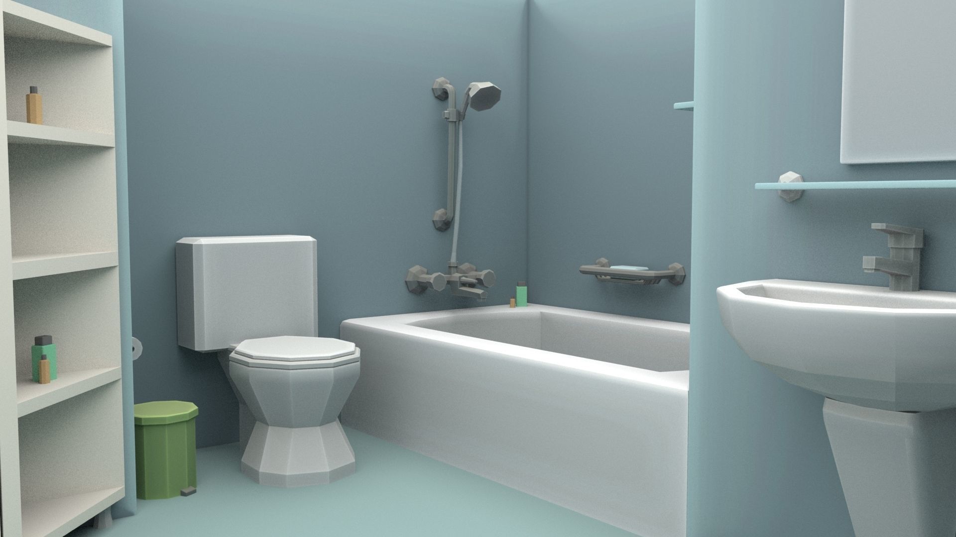 Cartoon Bathroom Low-poly 3D model_3