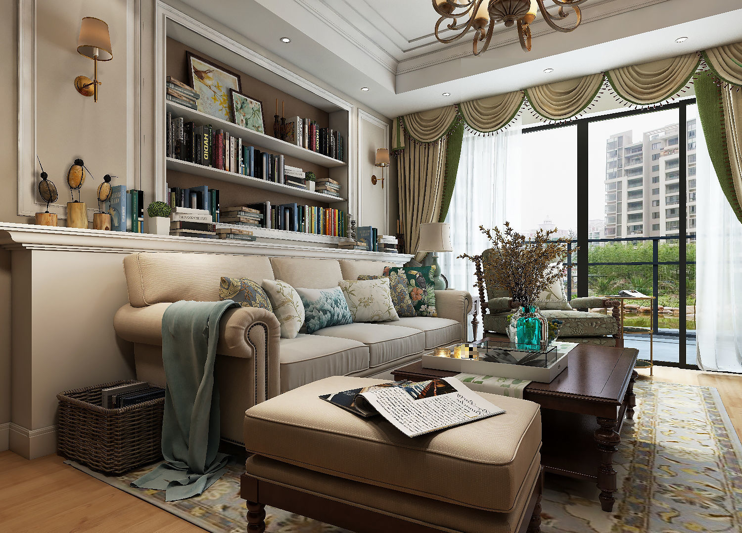 Modern American Style Living Room Design 3D model_1