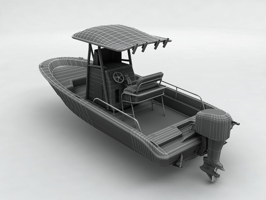 Fishing Motor Boat Boston Whaler 1 Low-poly 3D model_4