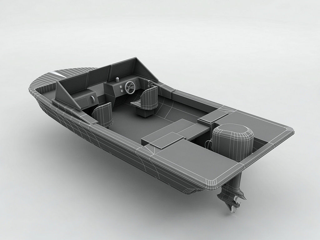 Fishing Motor Boat Dinghy 1 Low-poly 3D model_3