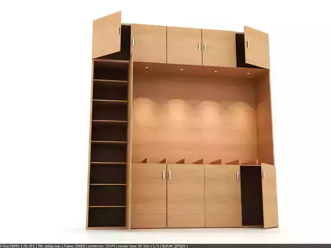 Portmanto wooden cabinet with shelves and drawers 3D model
