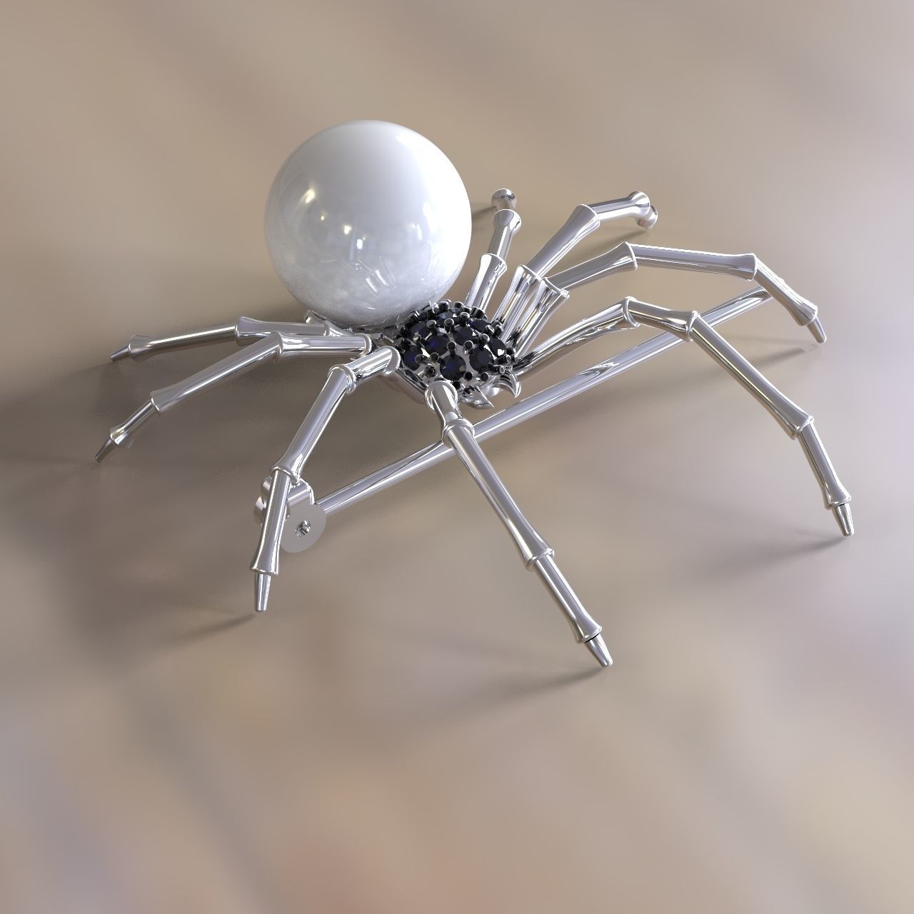 Spider with pearl pendant and brooch 3D print model_1