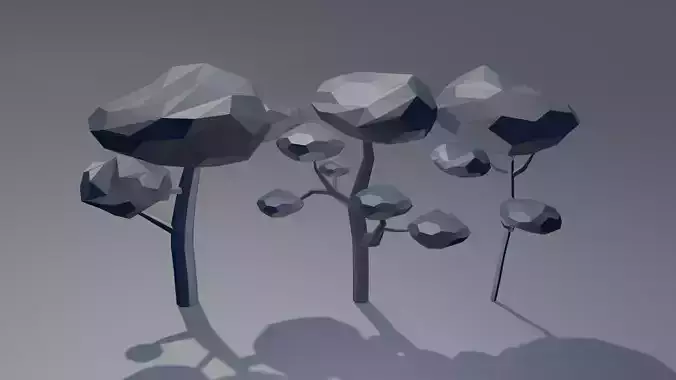 3 low poly tree polygonal trees