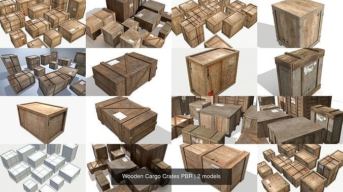 Wooden Cargo Crates PBR 3D Model Collection