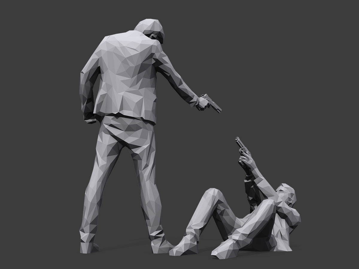 Mr White versus Mr Pink Low-poly 3D model_4