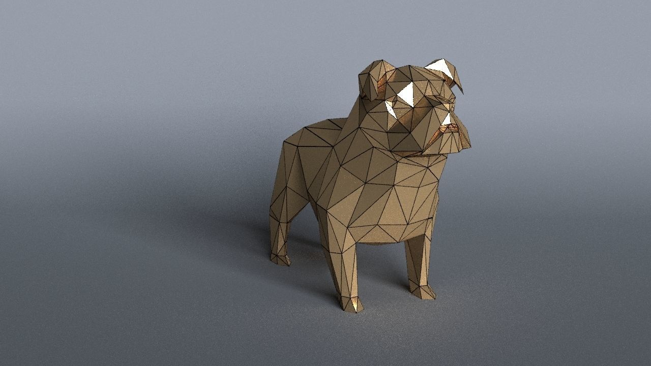 bulldog lowpoly 3D print model polygonal dog Low-poly 3D model_14