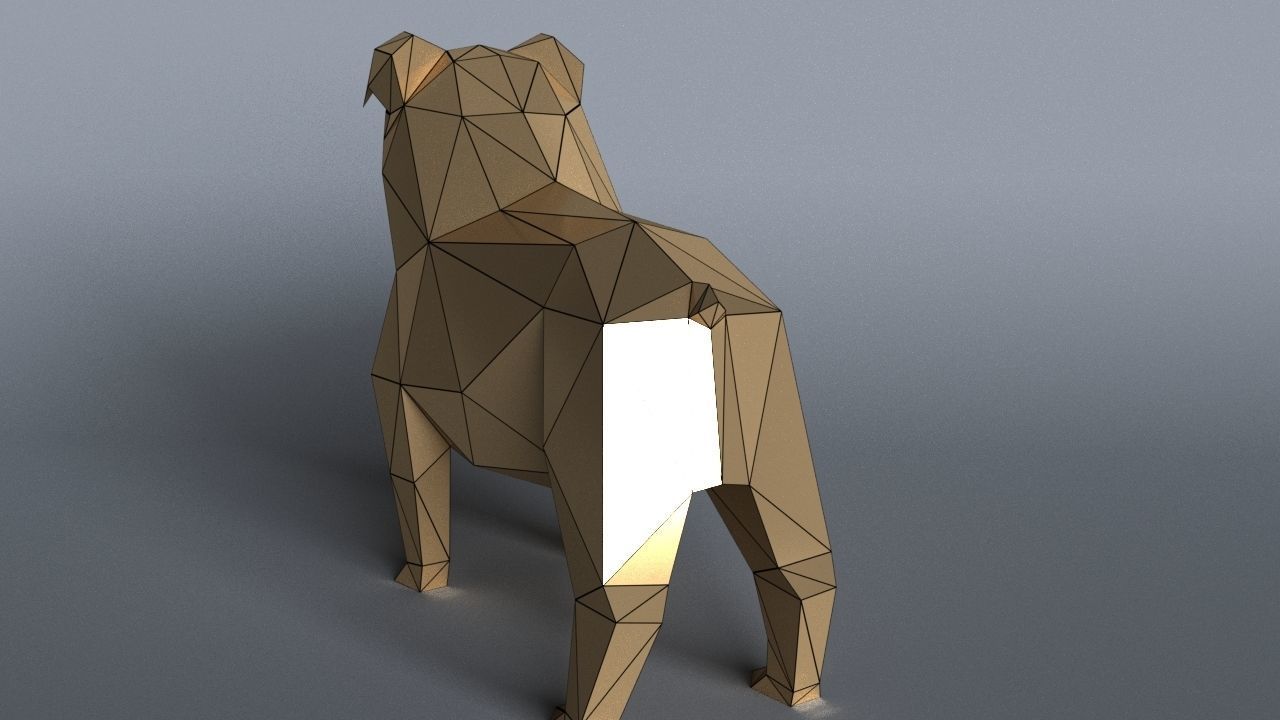 bulldog lowpoly 3D print model polygonal dog Low-poly 3D model_4
