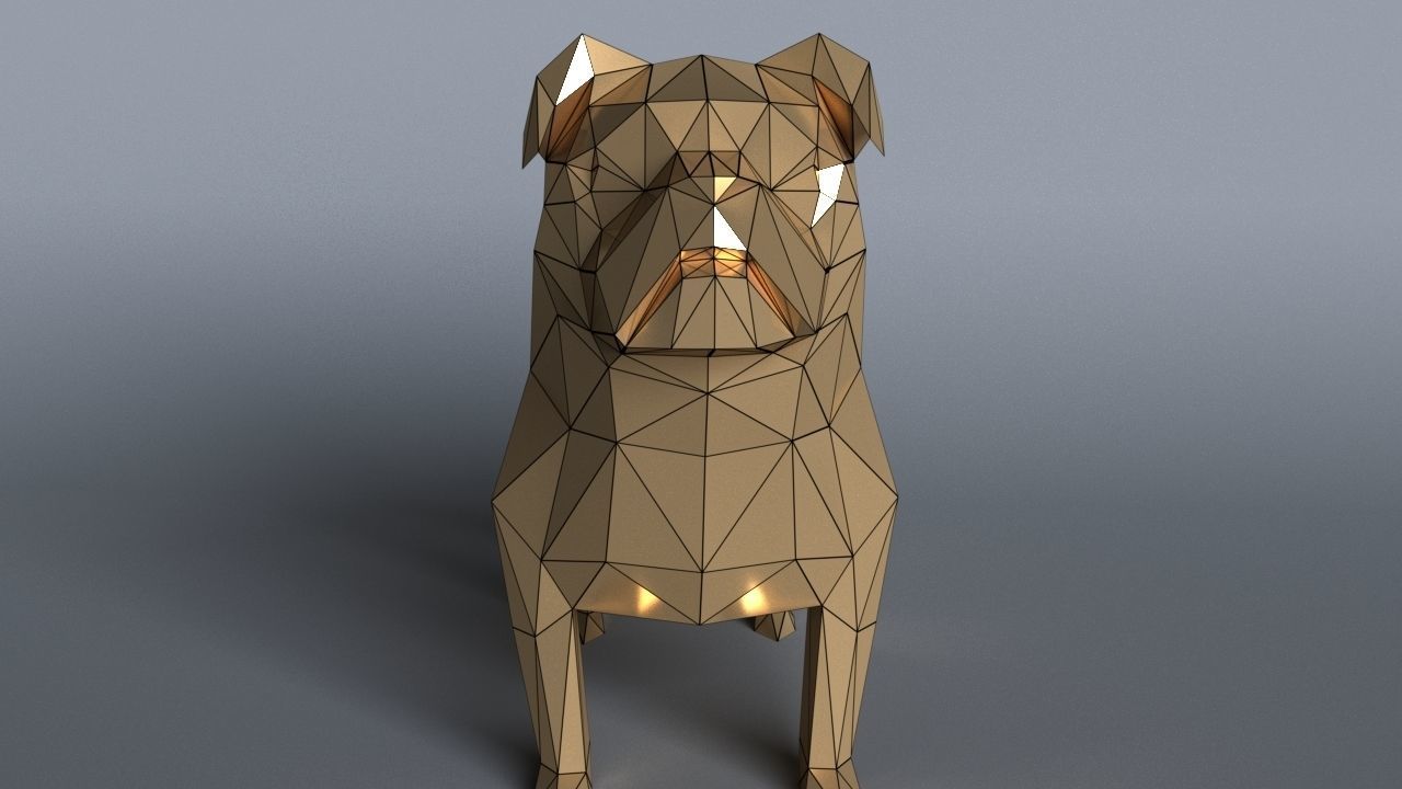 bulldog lowpoly 3D print model polygonal dog Low-poly 3D model_2