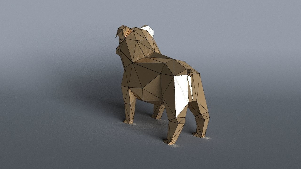 bulldog lowpoly 3D print model polygonal dog Low-poly 3D model_9