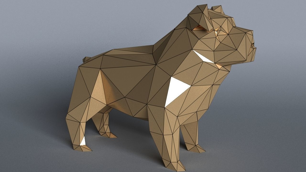 bulldog lowpoly 3D print model polygonal dog Low-poly 3D model_3