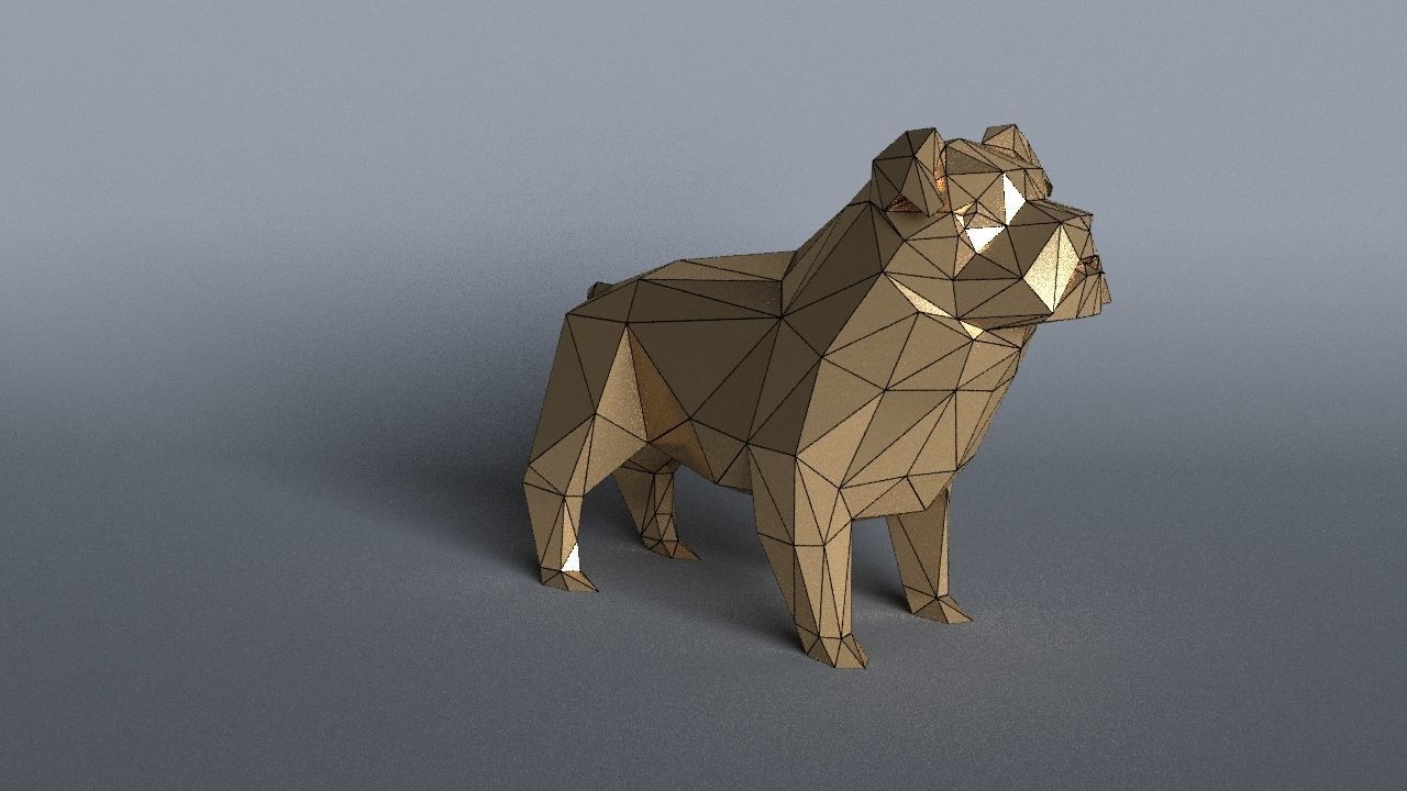 bulldog lowpoly 3D print model polygonal dog Low-poly 3D model_13