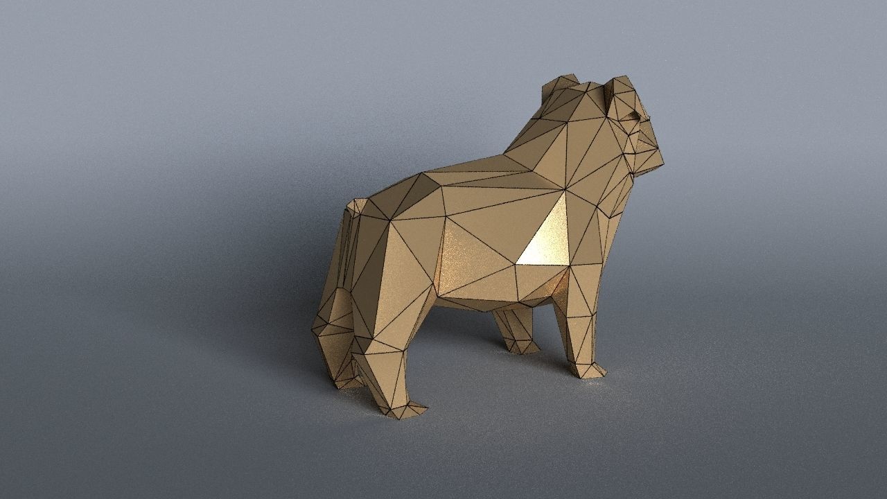 bulldog lowpoly 3D print model polygonal dog Low-poly 3D model_11