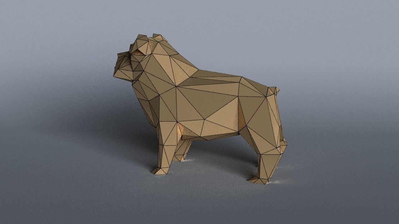 bulldog lowpoly 3D print model polygonal dog Low-poly 3D model_8