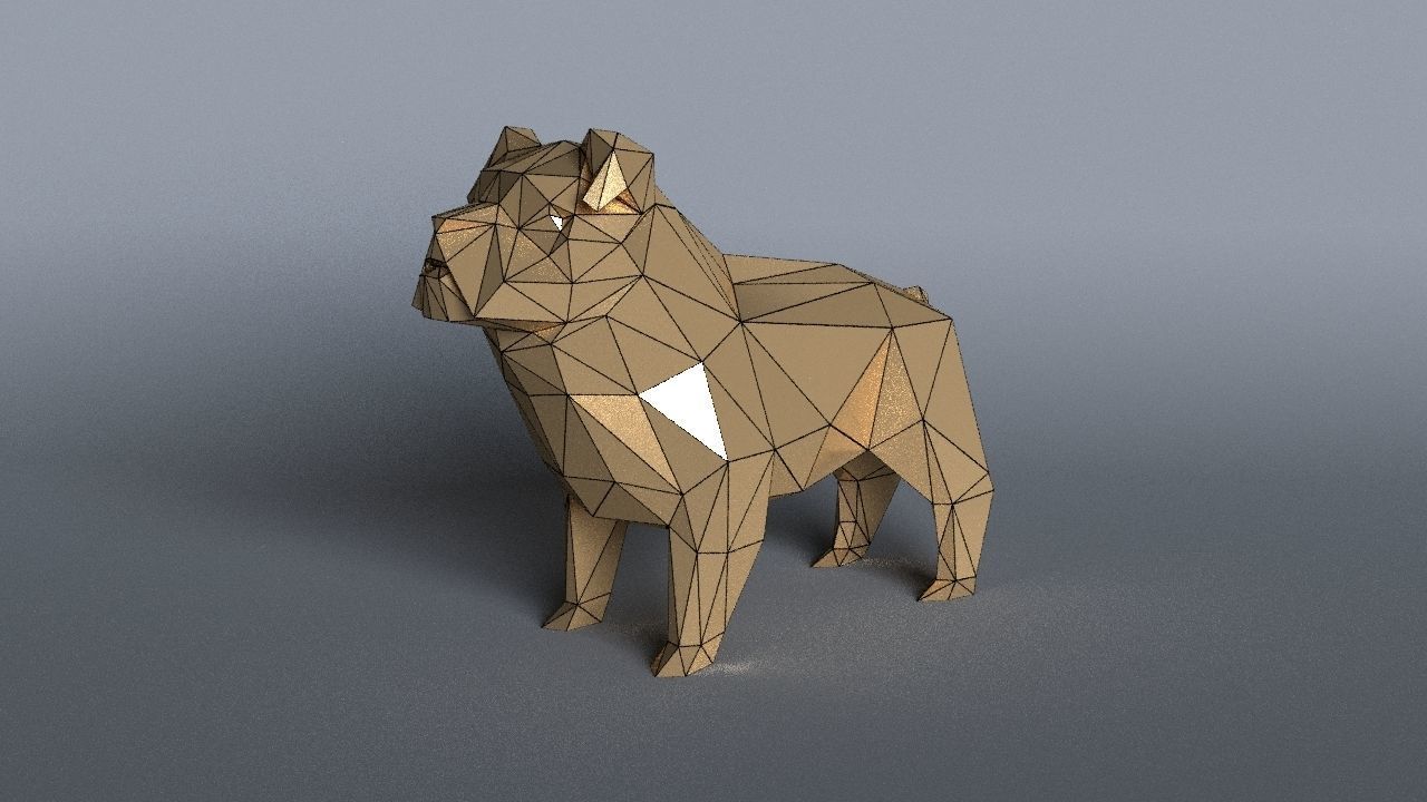 bulldog lowpoly 3D print model polygonal dog Low-poly 3D model_6