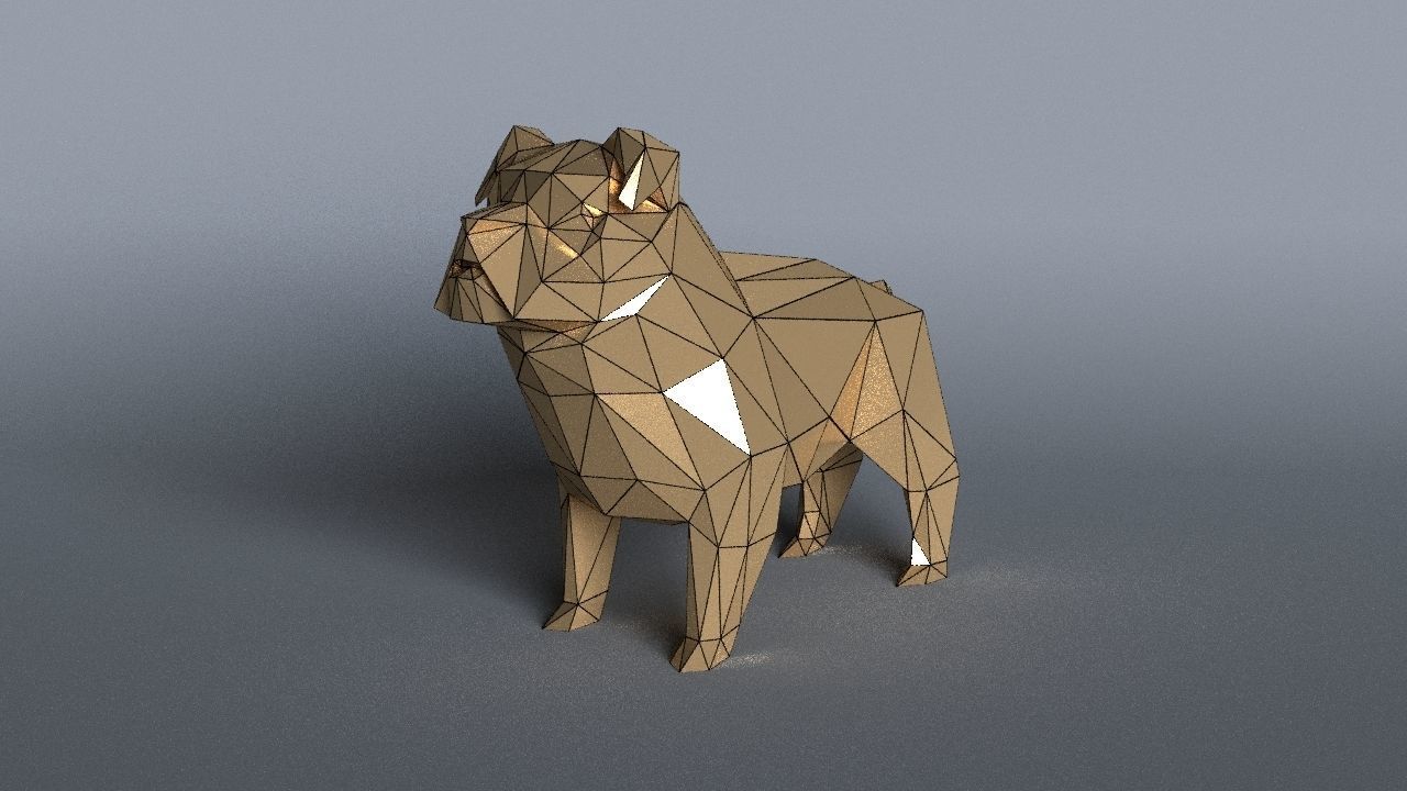 bulldog lowpoly 3D print model polygonal dog Low-poly 3D model_5