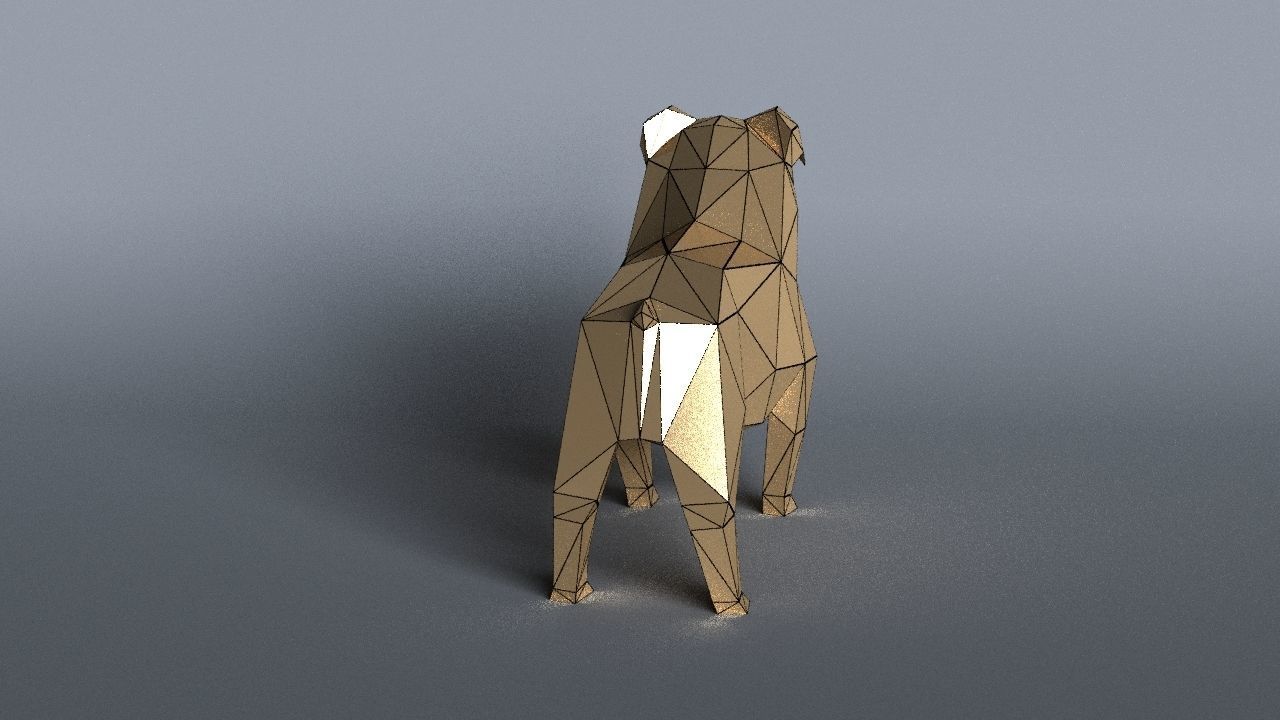 bulldog lowpoly 3D print model polygonal dog Low-poly 3D model_10