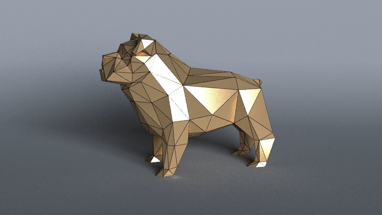 bulldog lowpoly 3D print model polygonal dog Low-poly 3D model_7