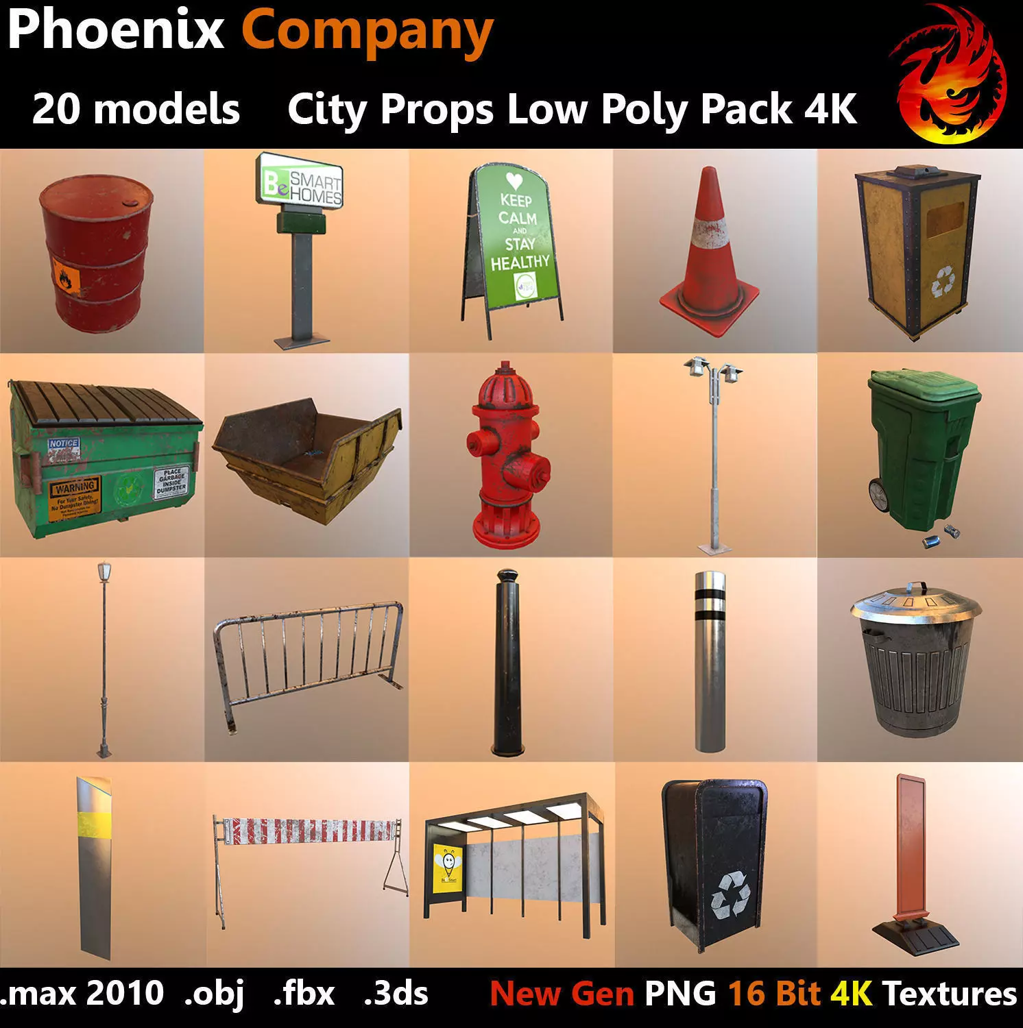City Props Low Poly Pack 4K Low-poly 3D model