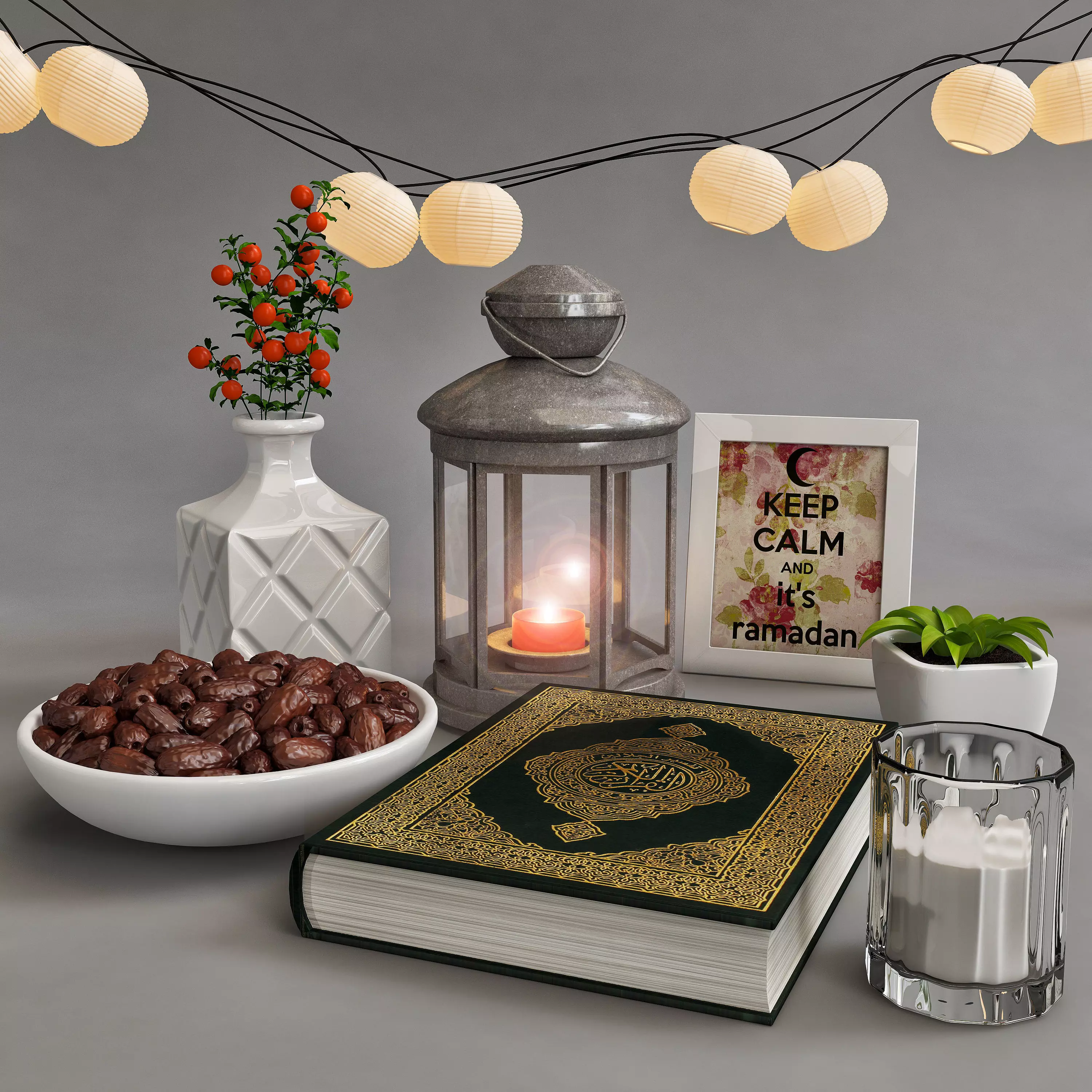 Ramadan Set plant in square pot 3D model