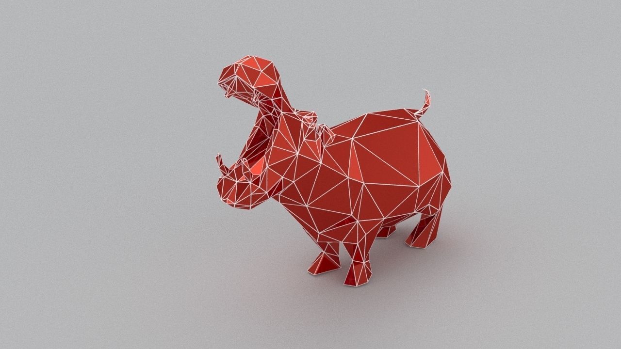 hippo lowpoly 3D print model polygonal animal Low-poly 3D model_3
