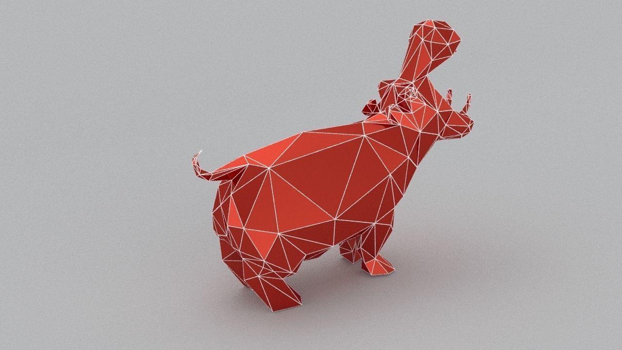 hippo lowpoly 3D print model polygonal animal Low-poly 3D model_4